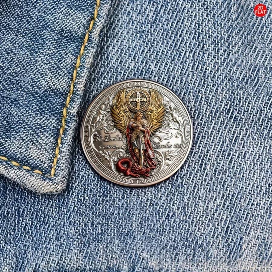 1pc 2D Flat Warrior Memorial Brooch, With Text And Sword Design Theme, Religious Collection Prayer Gift, Suitable For Jesus/Believer Bible Theme - A - View 1