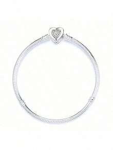 1pc S925 Sterling Silver Silhouette Heart Clasp Snake Chain Bracelet, Original DIY Bracelet, Suitable For Women's Daily Wear, Exquisite - Silver - View 1