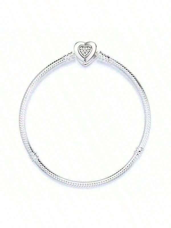 1pc S925 Sterling Silver Silhouette Heart Clasp Snake Chain Bracelet, Original DIY Bracelet, Suitable For Women's Daily Wear, Exquisite