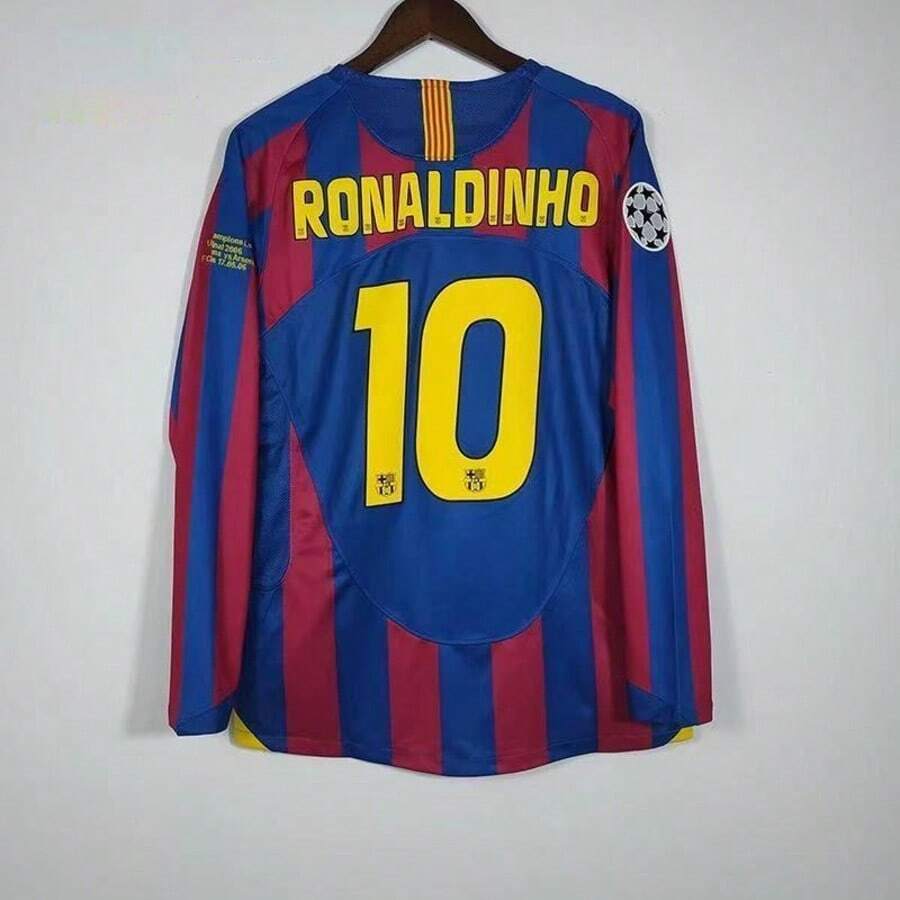 2005-06 Barcelona Home Long-Sleeved Jersey, Number 10, R Onaldinho Retro Version. - Màu xanh lam - Xem 1