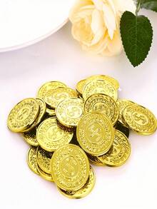 50/100pcs Gold Plastic Coins, Suitable For Party Favors, Treasure Hunt Games, And Party Supplies, Color: Gold - one-size - View 1