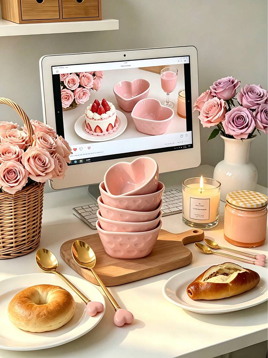 Bộ 1/4 bát sứ hình trái tim cổ điển, bát đựng thức ăn, bát đựng hạt, bát tráng miệng, bát kem, bát salad trái cây, bát cơm gia đình, bát salad và bánh pudding, bát sứ dùng trong bữa ăn, và bát ăn nhẹ độc đáo, sáng tạo - Món quà hoàn hảo cho Ngày của Mẹ và Ngày Valentine. - Nhiều màu - Xem 1