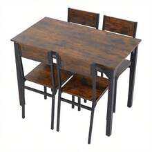 Dining Table And Chairs Set 4, Rectangle Breakfast Kitchen Table And 4 Chairs With Mental Frame For Kitchen Restaurant Home Bar, Rustic Brown/ Grey - Gray - View 4