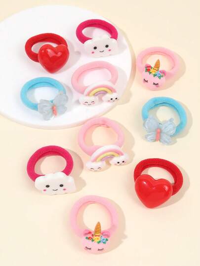 10PCS Unicorn Butterfly Hair Ties For Girls Heart Rainbow Cloud Elastic Hair Ties Cute Sweet Style Hair Holders For Summer Outfits And Casual Daily Wear Teens Hair Accessories