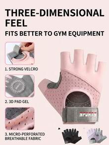 Ueasy 2pcs Women's Non-Slip Half-Finger Fitness Gloves, Breathable Micro-Pore Material & Gel Palm Padding, Adjustable Hook & Loop Wrist Strap, Multi-Function Gloves Suitable For Weightlifting, Cycling, Pull-Up Training - Multicolor - View 5