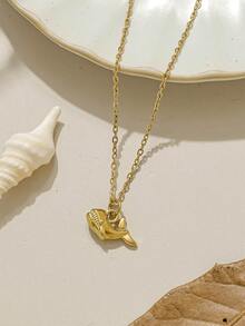 Mazuer 1pc Stainless Steel Fashion Pendant Necklace With Round Bead, Water Drop, Square, Clover, Shell, Whale Pendant, Gold/Silver Color, Necklace Jewelry For Women Daily Wear, Summer Accessory - Multicolor - View 10