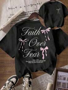 Women's Short Sleeve Crew Neck T-Shirt With Pink Bow Graphic Print - Casual Everyday Wear, Sport And Fitness, For All Seasons (Perfect For Valentine's Day) 100% Cotton - 黑色 - 查看 11