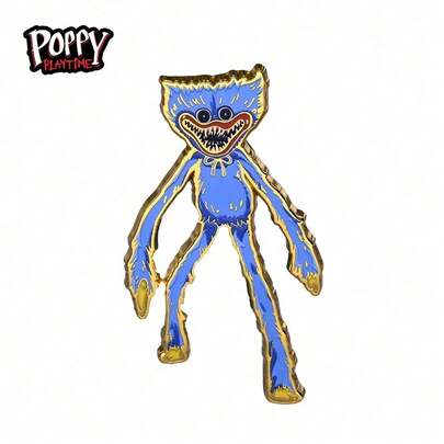  1PC Poppy Playtime Officially Licensed Enamel Pin Featuring Huggy Wuggy Iconic Blue Monster With Gold Trim Collectible Lapel Pin For Backpacks Jackets Bags And Hats Great Gift And Fashion Accessory For Poppy Playtime Fans