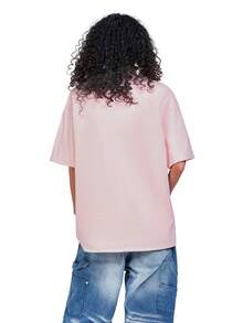 MT99 Heavyweight Versatile Suede Embroidered Short Sleeve Street Casual Chic - Baby Pink - View 2