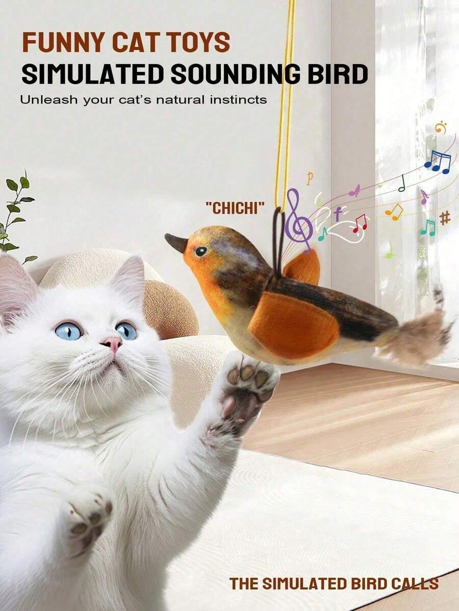 Juguete para gato con sonido de trino de pájaro simulado, juguete de varita para entretenimiento propio de mascotas