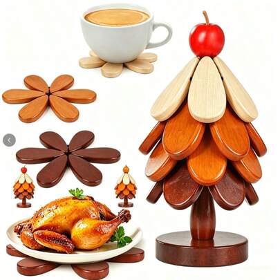 뜨거운 요리에 적합한 나무 삼각대 스탠드, 크리스마스 트리 삼각대 스탠드, 냄비, 프라이팬, 그릇, 음료 트레이용 삼발이, 식탁 장식 코스터, 가정 및 레스토랑에 적용 가능