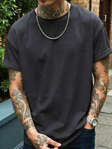 Men's Solid Color Short Sleeve T-Shirt, Comfortable, Breathable, For Summer. - Dark Grey - View 8