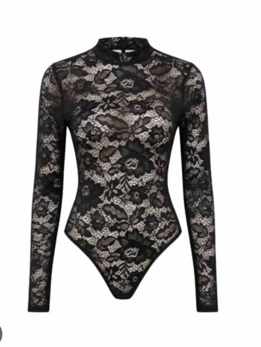Lace Bodysuit With High Neck - Winter - Fashion Look - màu đen - Xem 1