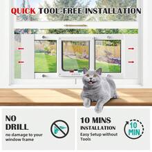 WHIFFEE Large Cat Door For Window, Lockable Pet Screen Door With 4 Way Lock, Weatherproof Dog Door For Sliding Glass Window, Suitable For Cats And Small Dogs Up To 25 Lbs - White - View 8