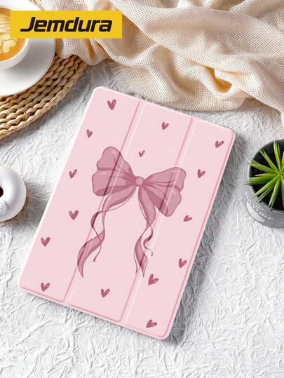 Pink Bow Heart Design Flip Pad Case 1pc Pink Heart & Bow Design Tablet Protective Case Compatible With Apple 10.2" Apple Pro 11" 2021/2020 9th/10th Gen 11" 11th Gen 2025 Galaxy Tab A8 10.5" 2022 Matepad 10.4" Supports Sleep/Wake With Pencil Slot Anti-Drop Spring Gift Birthday Party