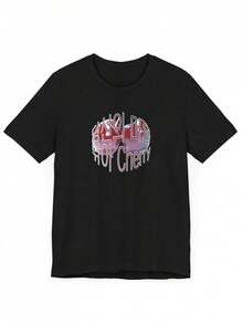 Liangshan Heart, Cherry Blossoms, Letter Print, Short-Sleeved T-Shirt. - Black - View 8