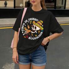 Camiseta Negra Cinco De Drinko Bitchachos con Calavera y Sombrero para Fiesta Mexicana - Negro - Ver 3