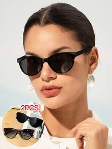 2 Femininos Estilo Olho de Gato, Modelo Casual e Versátil, Perfeitos para o Dia a Dia, Viagens e Festas, com Estojo para Óculos. - Multicolorido - Ver 1