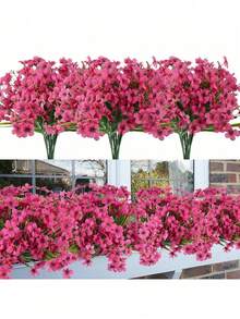 1 pièce Fleur artificielle rose d'extérieur, fleurs en plastique fausses, arbuste vert, fleurs en soie rouges, convient pour les jardinières suspendues, les vases de porche extérieur - Rose vif - Voir 1
