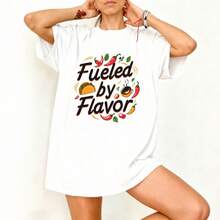 Camiseta Oversize Blanca Con Estampado Fueled by Flavor Para Comida Picante Y Cocina - Blanco - Ver 3