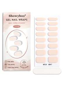 16pcs Semi-Cured Gel Nail Stickers, Nude Color Nail Wraps Essential For Commuting, Elegant Soft Pink Design, Self-Adhesive Full Cover Nail Stickers, Require UV Lamp, Easy To Apply And Remove, Suitable For Women And Girls For Daily Commute, Parties, Dates And Other Occasions DIY Manicure. Nails Nail Supplies - Beige - View 8
