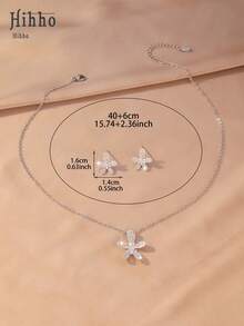 Hihho 3pcs/Set Spring Romantic Cubic Zirconia 5-Petal Flower Jewelry Set: Necklace + Earrings, Floral Design Elegant And Versatile For Daily, Dating, And Gathering Occasions - Five-petal Flower - View 6