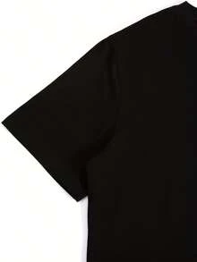 Black Pure Cotton T-Shirt 180g Printed - Premium Crew Neck, 100% Natural Cotton, Ultra Soft, Machine Washable, Versatile For Outdoor Outings Or Holiday Gifts, Optimal Comfort - 黑色 - 查看 3