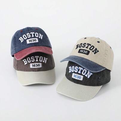 Spring & Autumn New Kids' Washed Baseball Cap, Korean Embroidered English Letter Unisex Sun Hat, Color Block Cap Wholesale