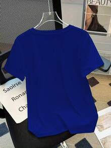 Unisex Size. Plus Size Women's Cotton T-Shirt, Ideal For Summer. Youthful T-Shirt With Anime Print. [Authorized] 2026 Spring/Summer/Autumn, New Short-Sleeved T-Shirt With A Round Neck, Loose Fit, Versatile For Home And Work, Co-Branded With Cartoon Designs. Sweat-Wicking Material, Soft And Comfortable Against The Skin. - 藍色 - 查看 3