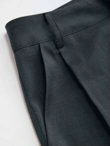 Mono de diseño minimalista Vela Rue con cierre de gancho y cremallera, pantalones anchos de color azul marino sólido semitransparente y ligeros, pantalones anchos de moda para todas las estaciones - Gris - Ver 3