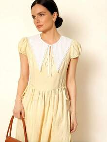 1pc Versatile White Detachable Bow Tie Collar, Suitable For Dresses And Skirts,Festival,Travel - Multicolor - View 2