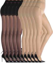 5/10双装女士超薄透明连裤袜 - 透气舒适，纯色/黑色，适合春夏穿着，0D，过膝长筒袜，舒适保暖 - 彩色 - 查看 16