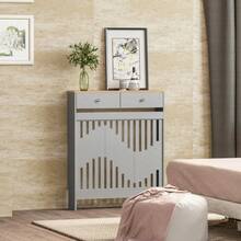 Jooli H Radiator Cover With Drawers, Grey Wooden Radiator Shelf Pipe Covers Cabinet With Wavy Grill For Living Room Bedroom Hallway - 灰色+木紋 - 查看 11
