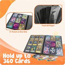 Card Binder, 9 Pocket Trading Card Album Folder,20 Pages, 360 Card Capacity Sports Card Binder, Premium Card Binders Compatible With MTG, TCG, Baseball Cards (Black) - Black - View 8