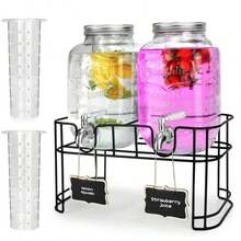 1 Gallon Glass Beverage Dispenser, Great Parties, 2PCS Leak-Proof Beverage Dispenser With Stand And Stainless Steel Faucet And Lemon,, Tea, Mixed Drinks - All Dishwasher - Transparent - View 1