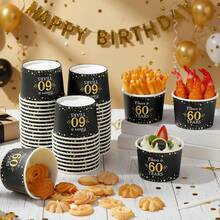10/20/40pcs 30th 40th 50th 60th Birthday Party Cups Black Gold Disposable Paper Cups For Men And Women Birthday Wedding Anniversary Party Decorations 50th Birthday Party Decorations 30 Year Old Birthday Decorations - Black - View 5