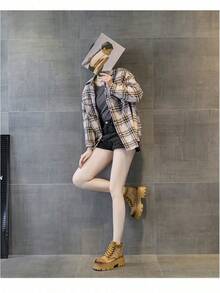 Botas de verano para mujer con perforaciones y capa de malla transpirable, botas cortas de trabajo de cuero liso con estilo occidental retro, botas de estilo británico versátil para uso diario. - Caqui - Ver 7