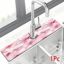 1pc Watercolor Floral Pattern Faucet Mat, Durable Polyester, Quick Dry, Easy Clean, Suitable For Kitchen And Bathroom, Easy Installation, Daily Decor, Gift, Bathroom Mat, Durable Faucet Mat, Faucet Accessory - Multicolor - View 13