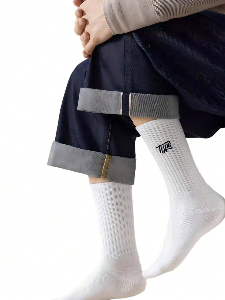 3/5 Pairs/10 Pairs/TYPE Letter Socks Men's And Women's Mid Waist Socks Are Suitable For Daily Casual Wear Exercise Running And Cycling Attire - Multicolor - View 1