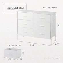 Sweetcrispy 3 Sizes Dresser Bedroom, Storage Drawers, Tall Large Fabric Storage Tower Organizer,Organization And Storage Clothes Organizer , Chest Of Drawers With Metal Frame Wooden Top Nursery, Closet, Living Room, Entryway, White - 白色 - 查看 6