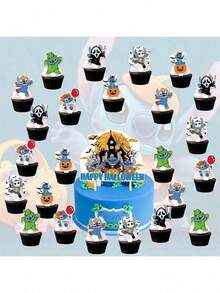 14pcs Halloween Stitch Style Cupcake Toppers Cake Decorations, DIY Baking Party Supplies - Multicolor - View 3