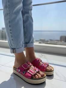 Ladies Fashion Platform Slippers Sandals - Hot Pink - View 3