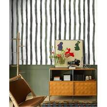 1 cuộn giấy dán tường đen dày, giấy dán tường kẻ sọc bóc sẵn, giấy dán tường vinyl tự dính màu ô liu/trắng hiện đại có thể tháo rời. - Xanh đậm - Xem 2