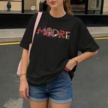 Camiseta Negra con Estampado de Modre para Mujer Verano Casual - Negro - Ver 3