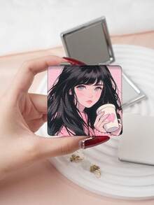 1PC Y2K Style Portrait Series Makeup Mirror, Foldable, Lightweight, Ultra-Thin, Portable, Durable, PU Leather, Suitable For Various Occasions, Travel, Party, Work, School, Suitable For All Ages, Universal - Multicolor - View 6