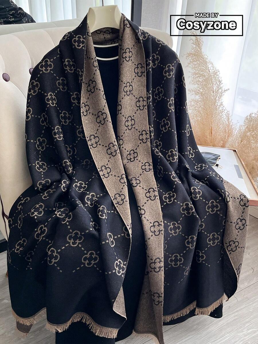 1 chiếc khăn choàng cổ họa tiết cỏ ba lá thanh lịch, chất liệu jacquard, chỉ vàng, đa năng dùng trong phòng điều hòa, áo khoác ngoài mùa xuân/thu, phụ kiện thời trang phù hợp cho mặc hàng ngày, đồ dùng cần thiết khi đi du lịch, khăn tắm biển. - Nhiều màu - Xem 1