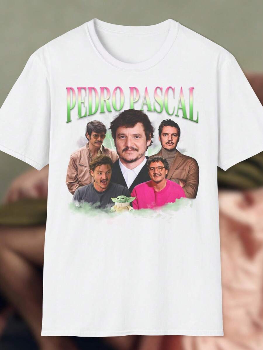 Pedro Pascal Retro 90s Inspired T-Shirt Pedro Pascal T-Shirt Pedro Pascal Celebrity Shirt Mandalorian Merch Pedrito Pasc - White - View 1