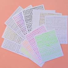 字母美甲贴纸，英文字母美甲贴花，3D自粘金银金属美甲贴纸，黑色字母美甲用品，适合女性和女孩DIY美甲装饰。贴在指甲上，然后涂上透明指甲油或亮油，使指甲更持久、更漂亮。 - 彩色 - 查看 7