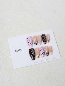 10片手工制作杏色、棕色、黄色波点法式美甲3D可爱简约奢华假指甲 - 彩色 - 查看 1