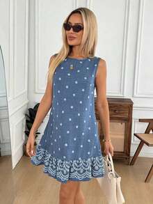 Vestido de línea A sin mangas con estampado floral y volante en el bajo, vestido informal y elegante para oficina/vacaciones, vestido mini para mujer en primavera/verano - Multicolor - Ver 5